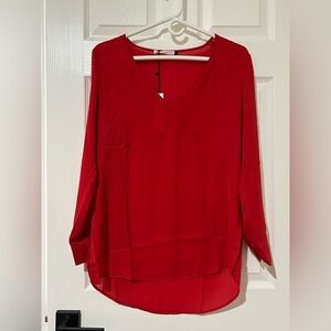 NWT classic three eighty two revolve bright red long sleeve v neck tunic Small